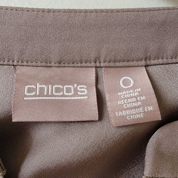 Chico's Popover Top Split V Neck Roll Tab Long Sleeves Taupe Size Small - Picture 4 of 13
